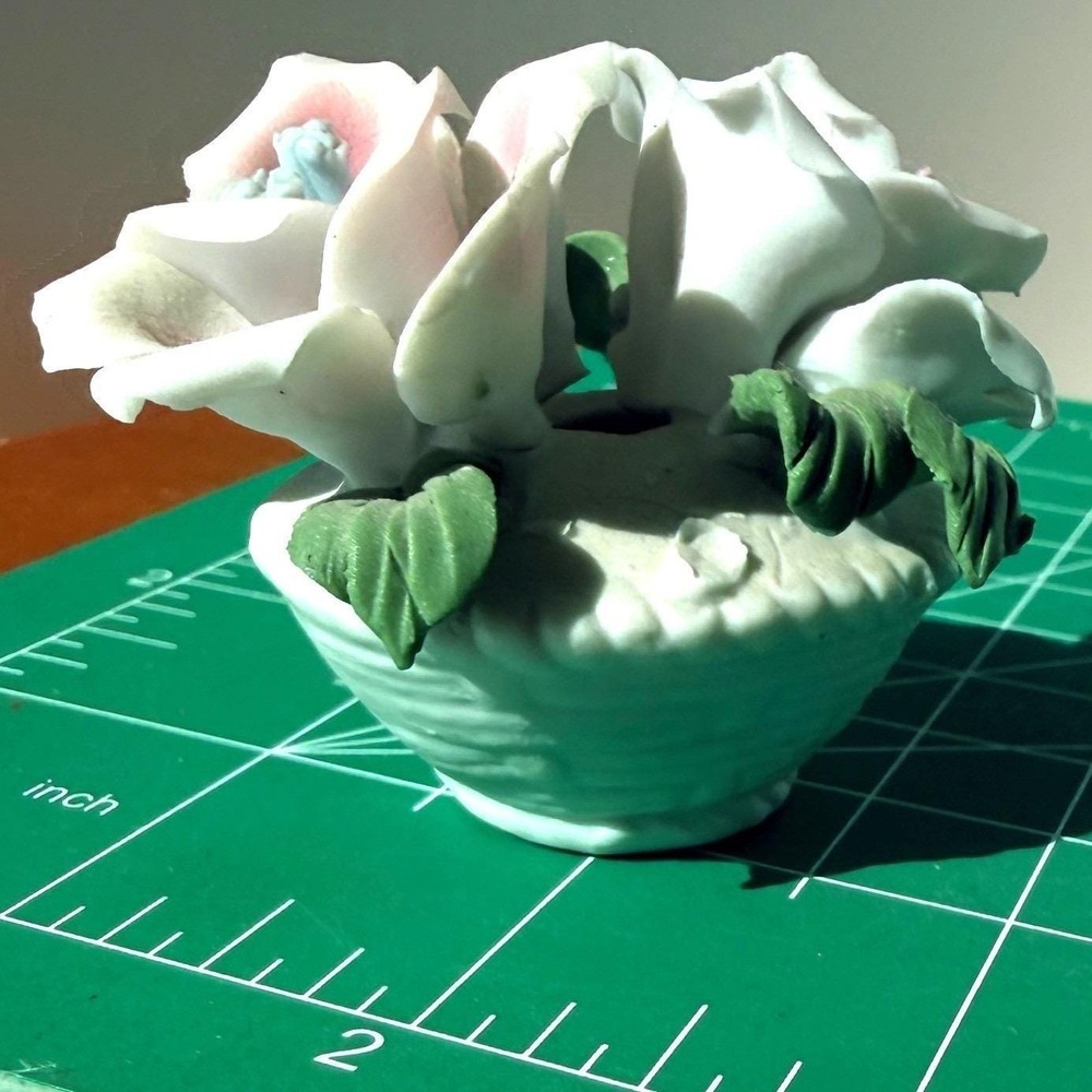 Vintage Porcelain Rose Flower Basket Figurine Capodimonte‎ Style
